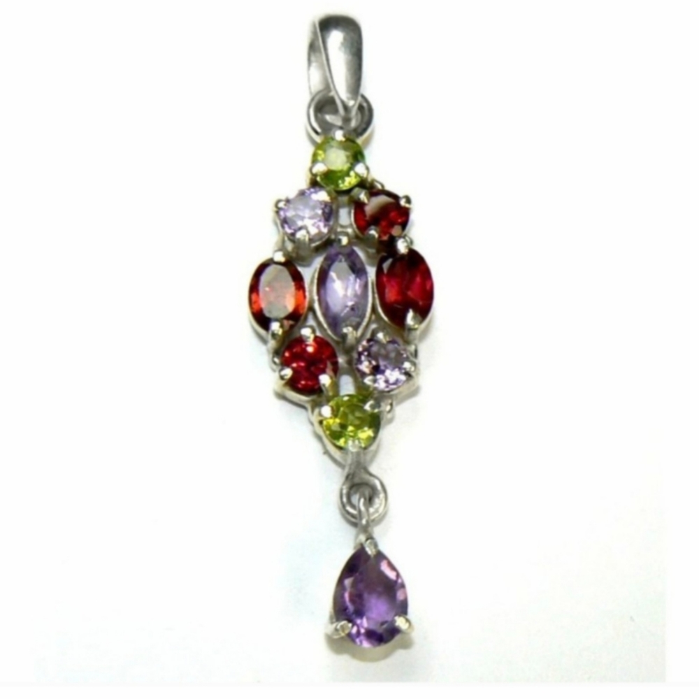 4.5 CT Genuine Gemstones Sterling Silver Pendant